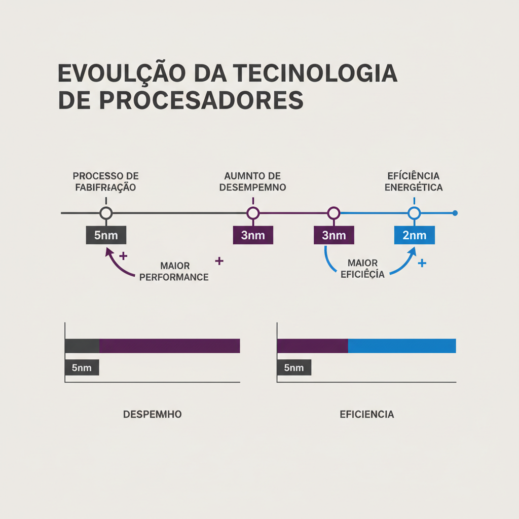 Avanço tecnológico: a corrida pelos nanômetros em processadores.