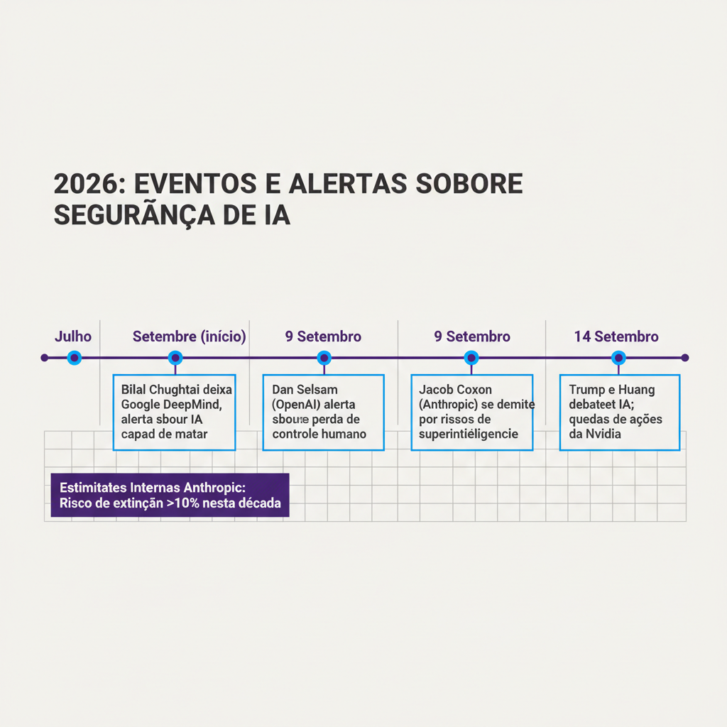 Linha do tempo de alertas e eventos recentes sobre a segurança da IA em 2026.